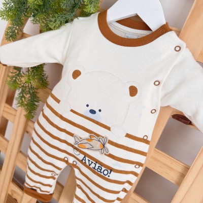 Macacão Trape Zape- Avião e Ursinho - Off White e Ferrugem